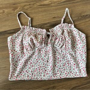 Bacio Smocked Floral Crop Top Medium Cottage Tie Front Camisole Ruffle Dainty